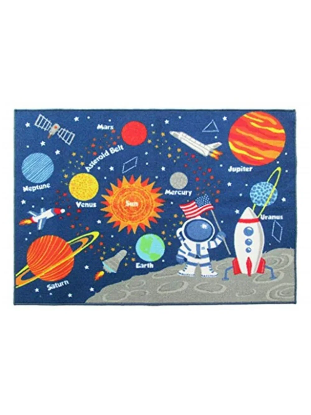 Outer Space Kids Play Area Rug, Solar System Carpet, Galaxy Planets Stars Play